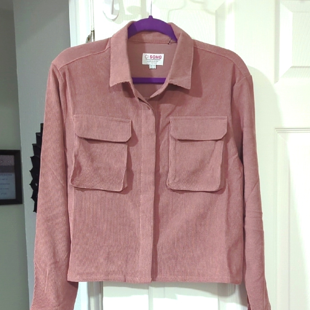 NWT CI SONO Pink Corduroy Medium Crop Button Down Jacket
